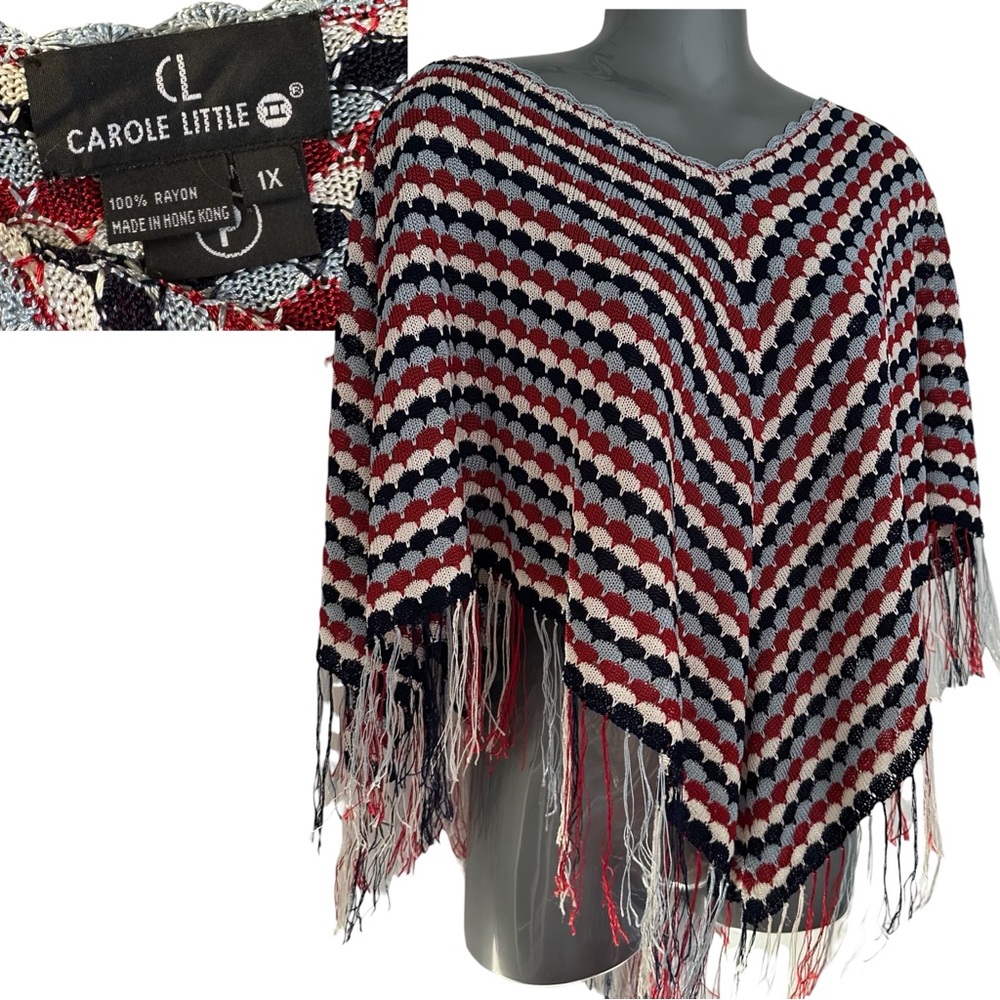 VTG Carole Little Red, White, and Blue Knit Poncho
